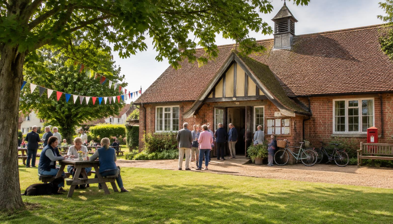 Artist's impression of a village hall and green near Sudbury